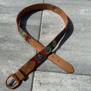 Guatemala Belt Woven Cotton Leather Concho Studs